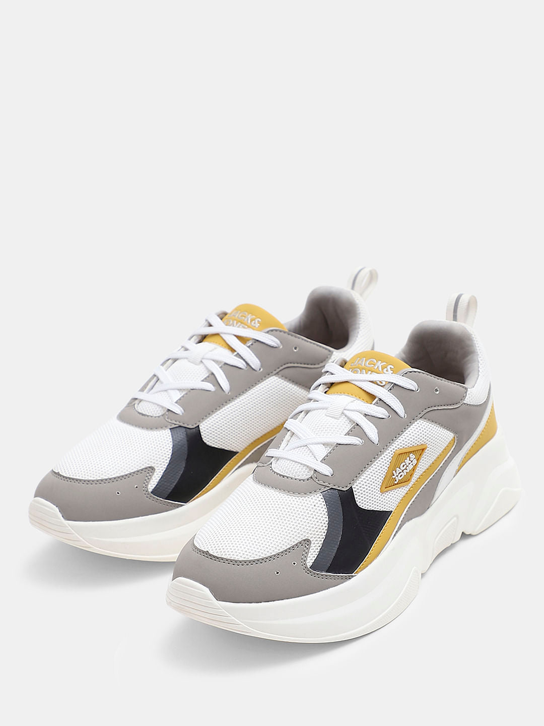 White Colourblocked Chunky Sneakers