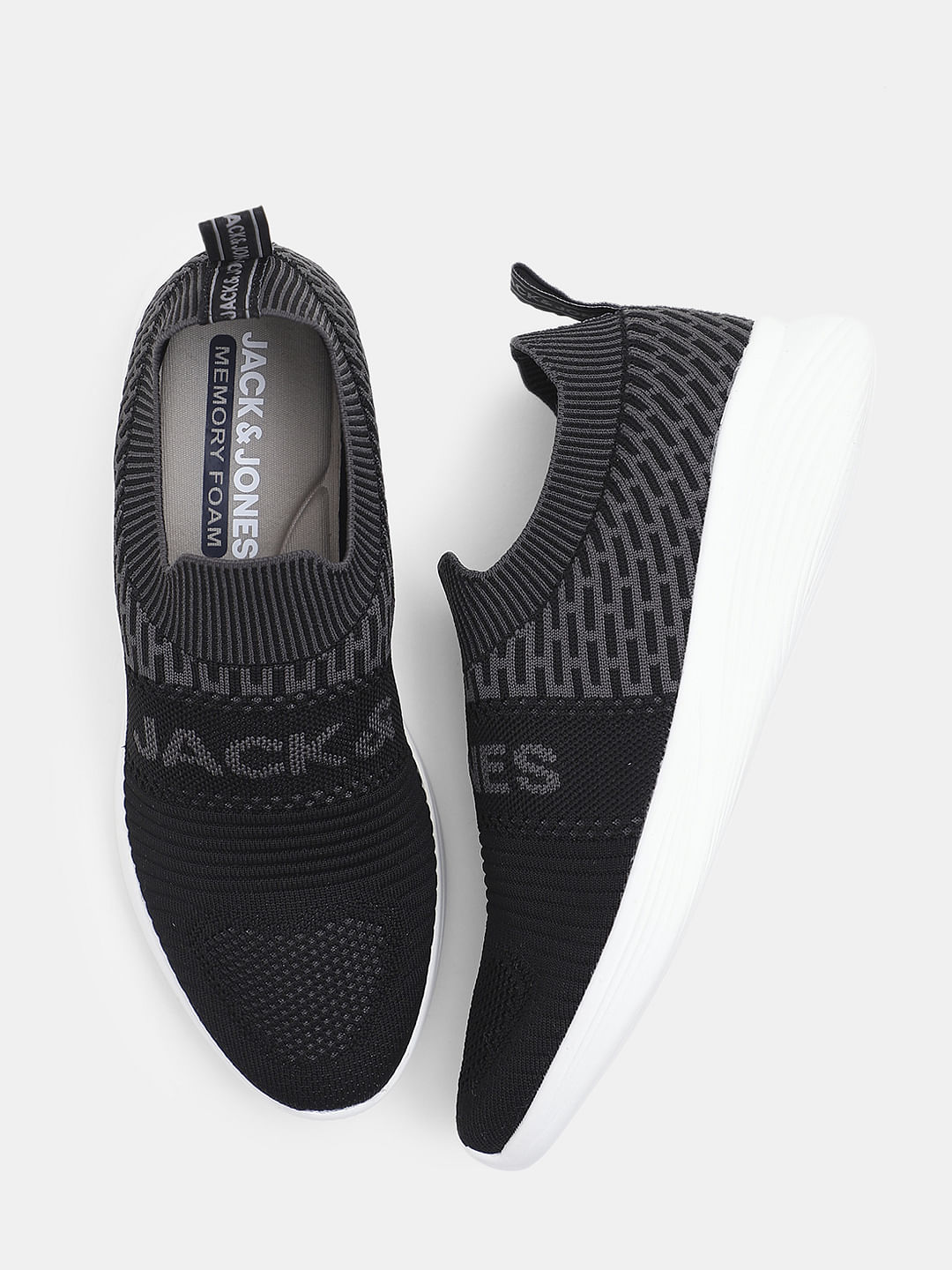 Black & Grey Knitted Slip On Sneakers