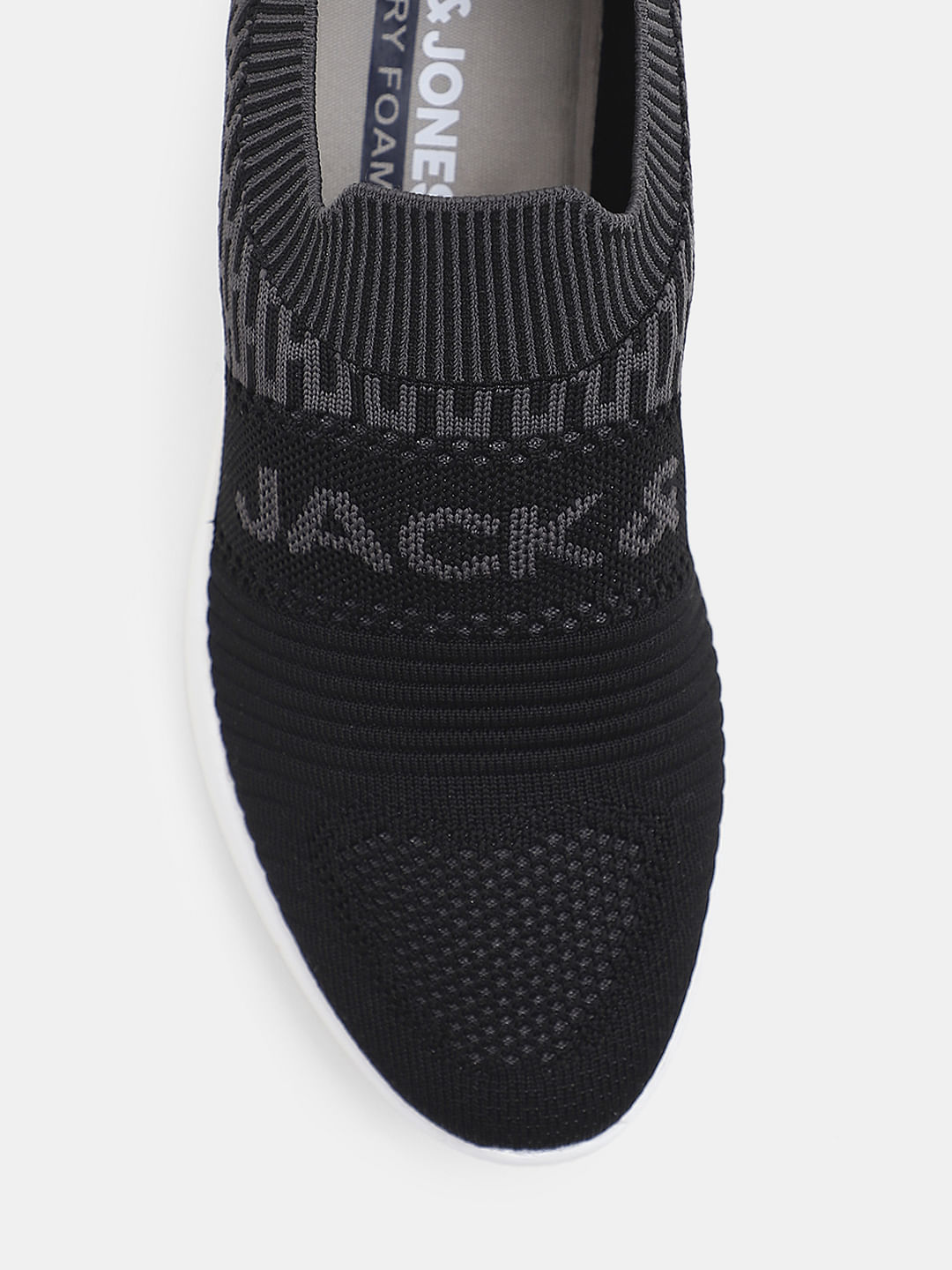 Black & Grey Knitted Slip On Sneakers