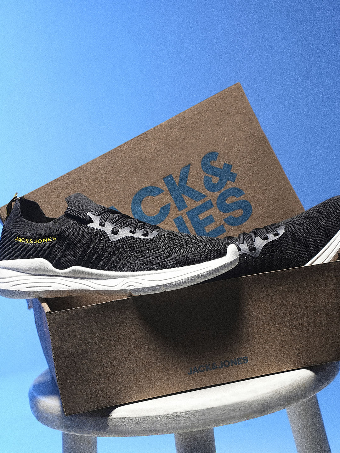 Black Knitted Lace-Up Sneakers