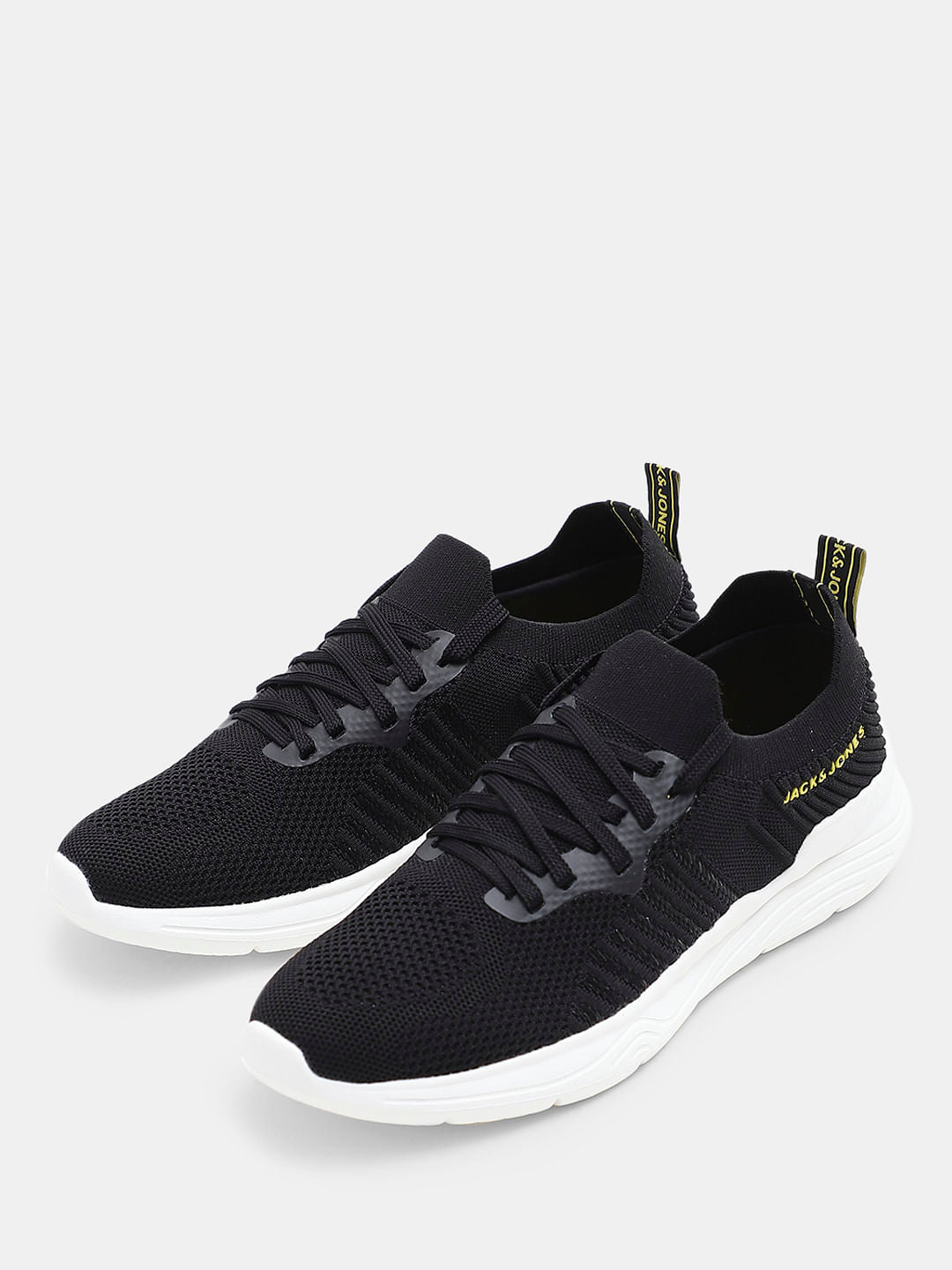 Black Knitted Lace-Up Sneakers