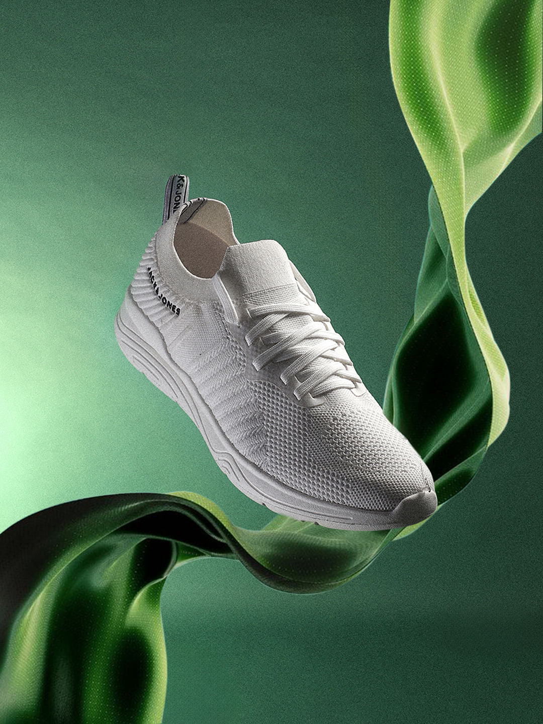 White Knitted Lace Up Sneakers