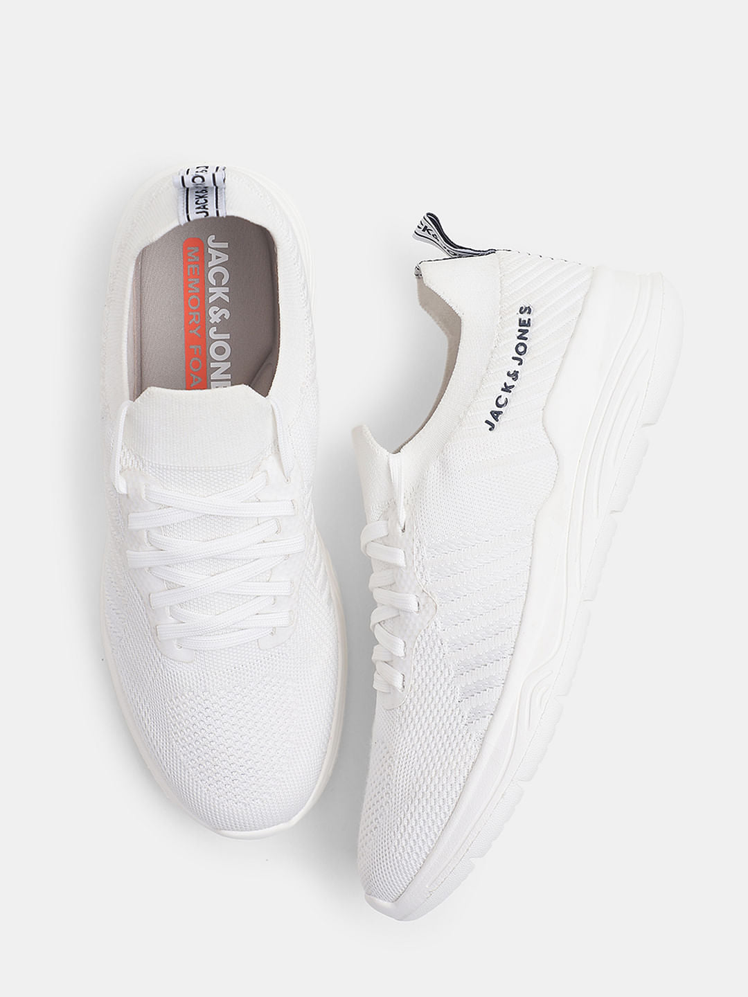 White Knitted Lace Up Sneakers