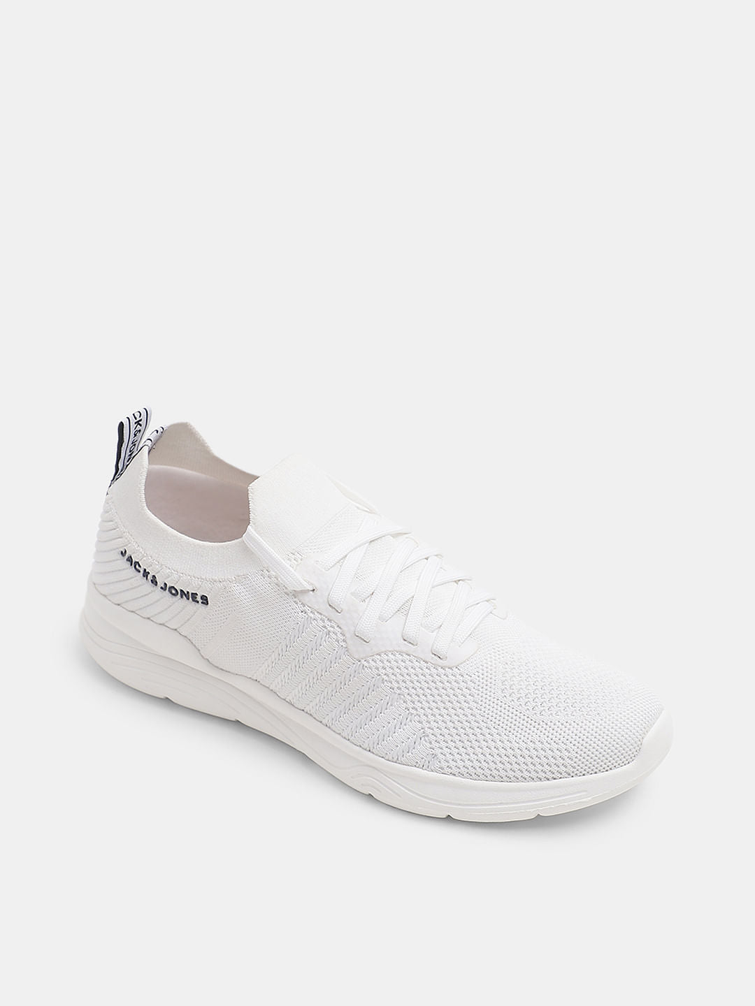 White Knitted Lace Up Sneakers