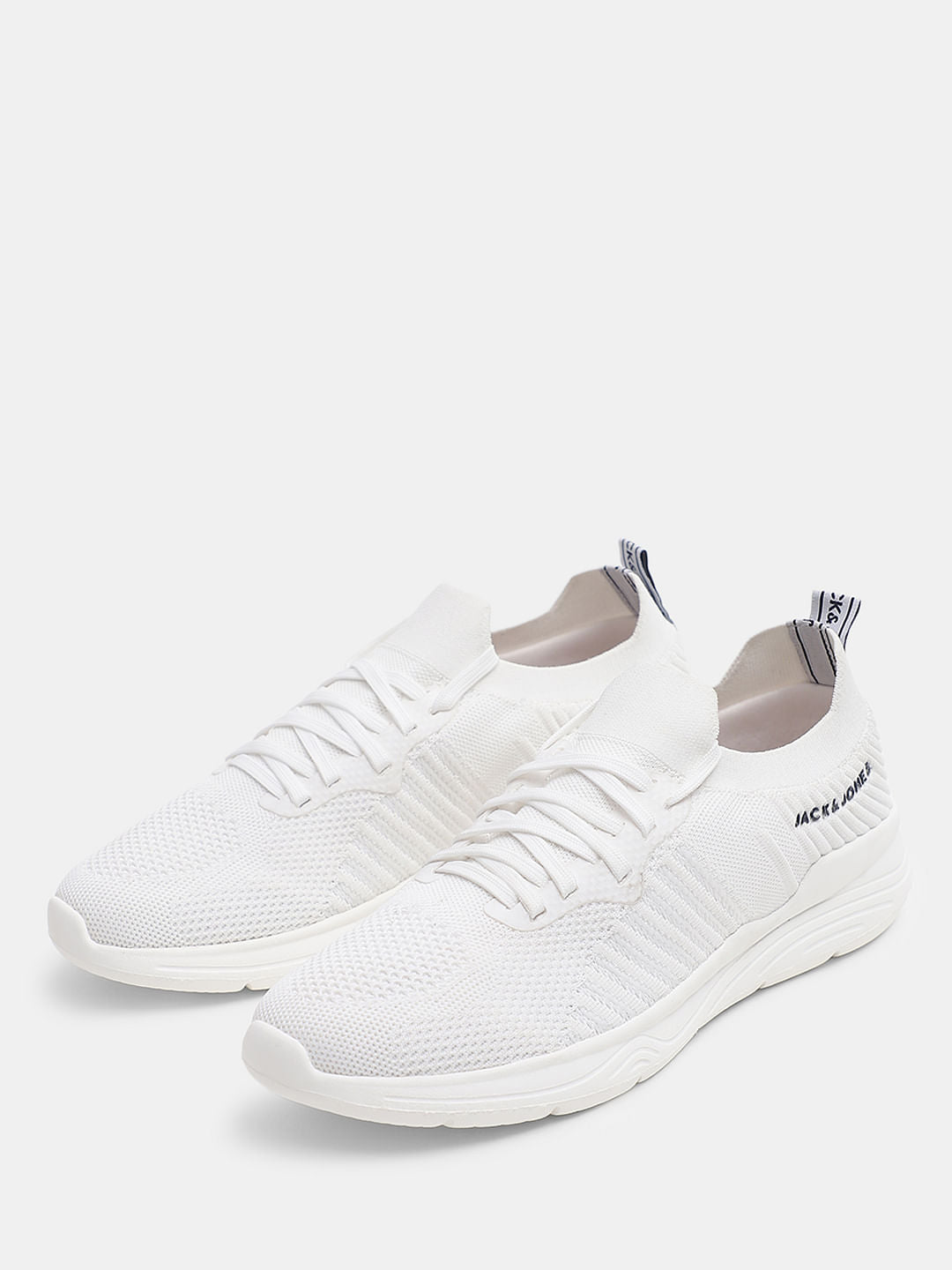 White Knitted Lace Up Sneakers