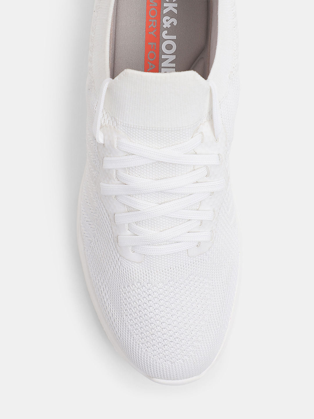 White Knitted Lace Up Sneakers