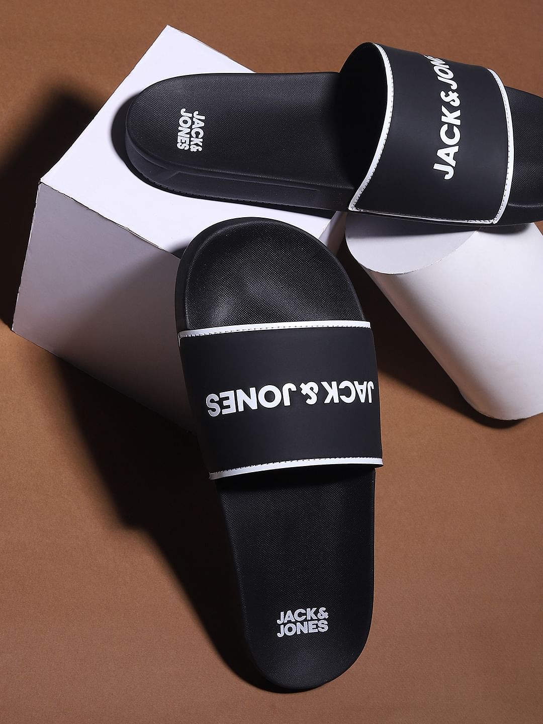Black Logo Print Sliders