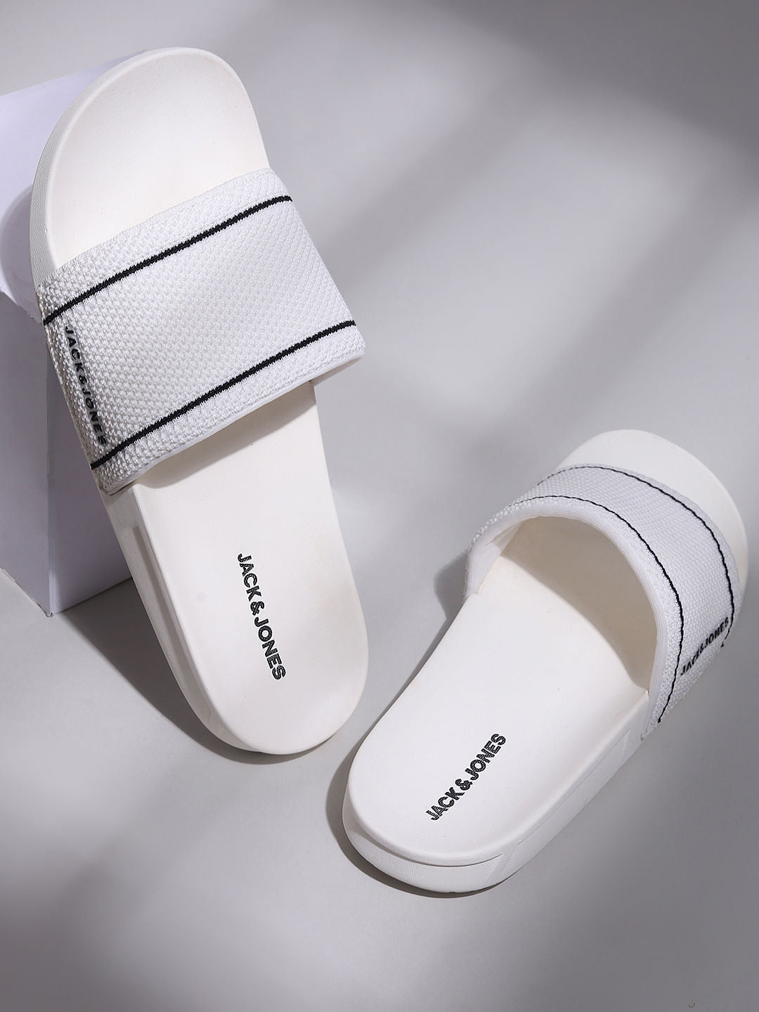 White Knit Sliders