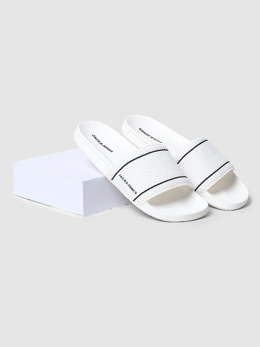 White Knit Sliders