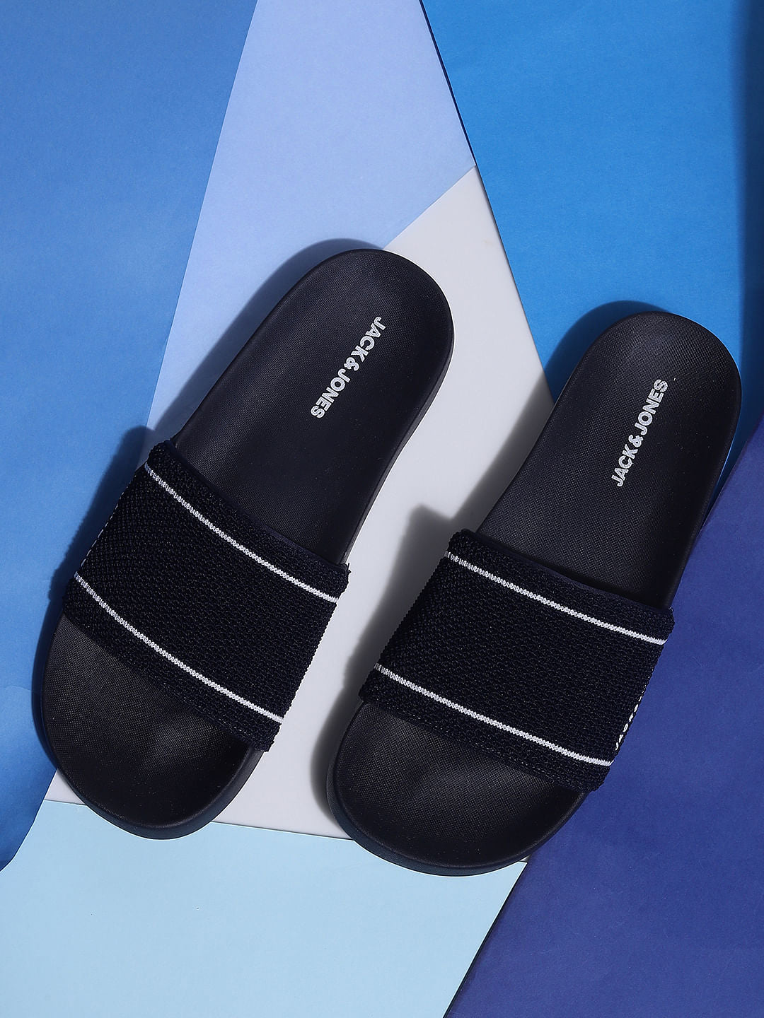 Navy Blue Knit Sliders - 6