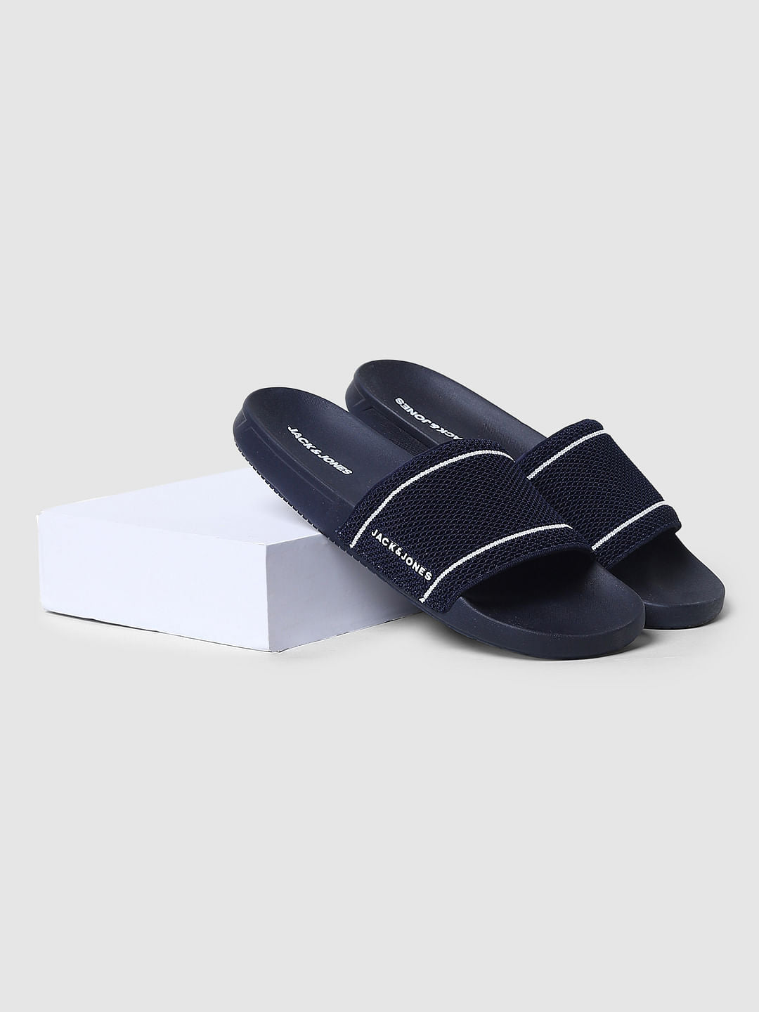 Navy Blue Knit Sliders