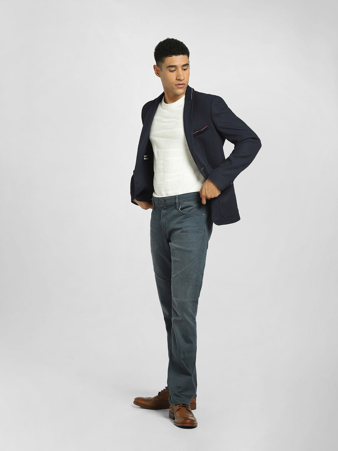 Grey Mid Rise Clark Regular Fit Jeans - 28/30