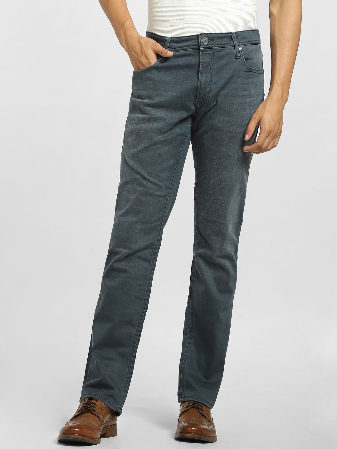 Grey Mid Rise Clark Regular Fit Jeans