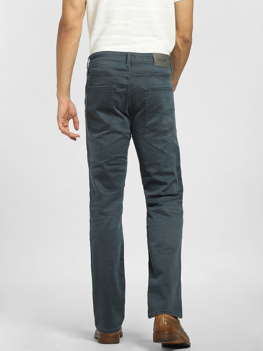 Grey Mid Rise Clark Regular Fit Jeans