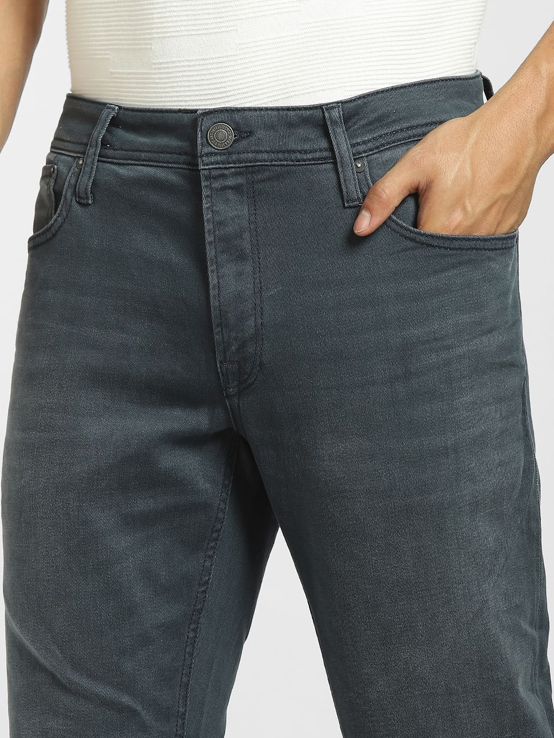 Grey Mid Rise Clark Regular Fit Jeans