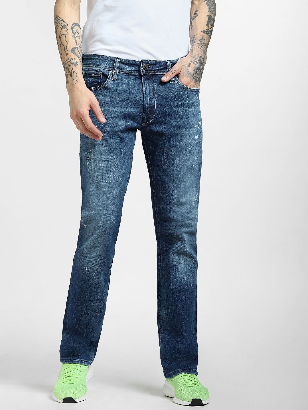 Blue Mid Rise Clark Ripped Straight Jeans