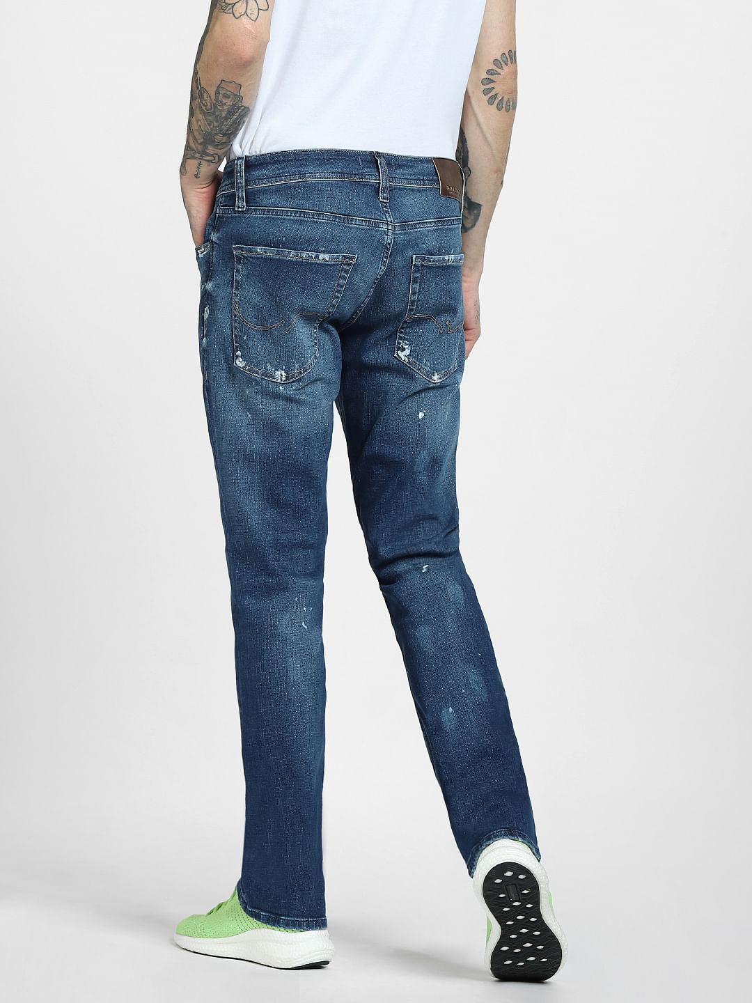 Blue Mid Rise Clark Ripped Straight Jeans