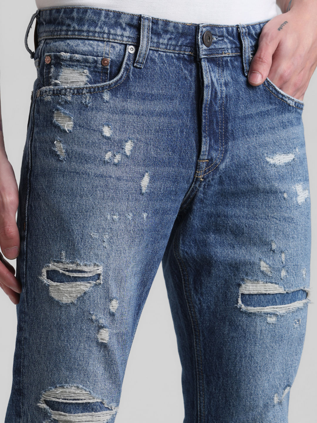 Blue Distressed Glenn Slim Fit Jeans