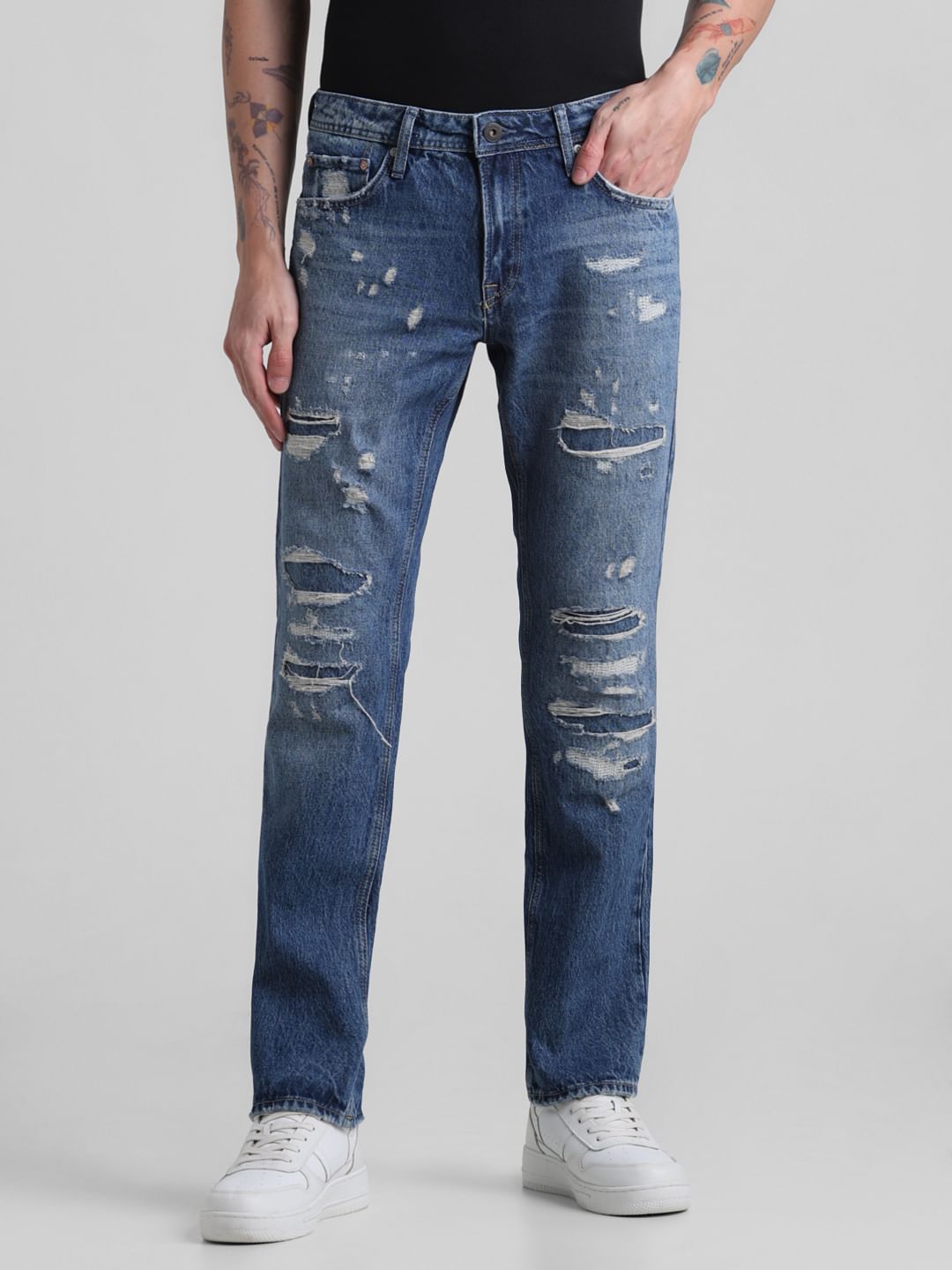 Blue Distressed Clark Regular Fit Jeans - 28/30
