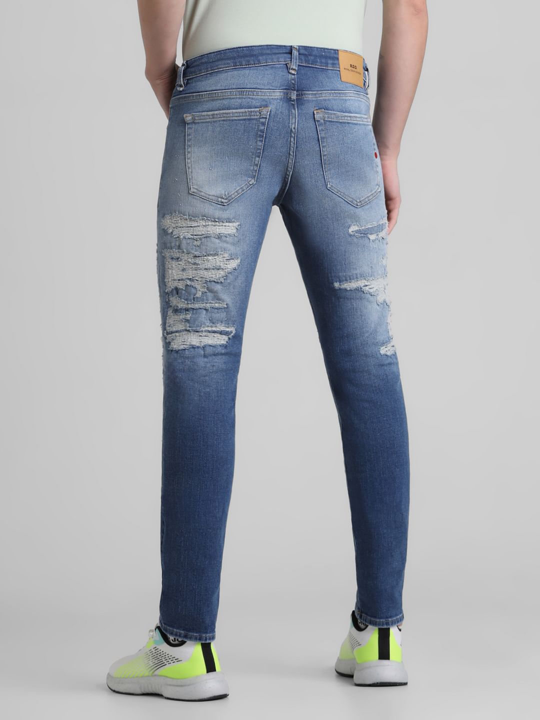 Dark Blue Distressed Glenn Slim Fit Jeans