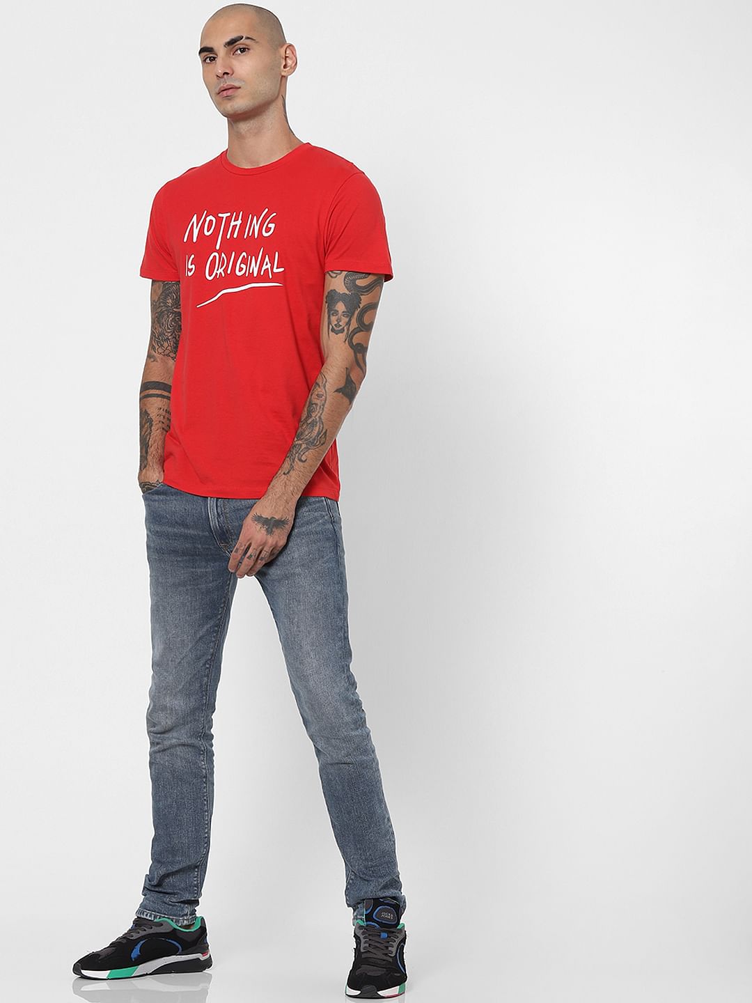 Red Slogan Print Crew Neck T-shirt
