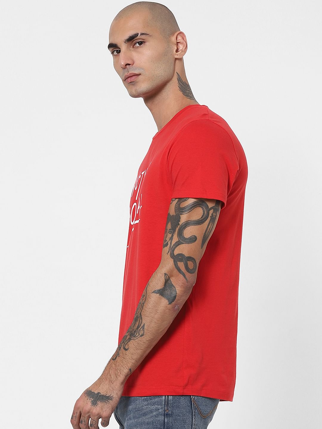 Red Slogan Print Crew Neck T-shirt