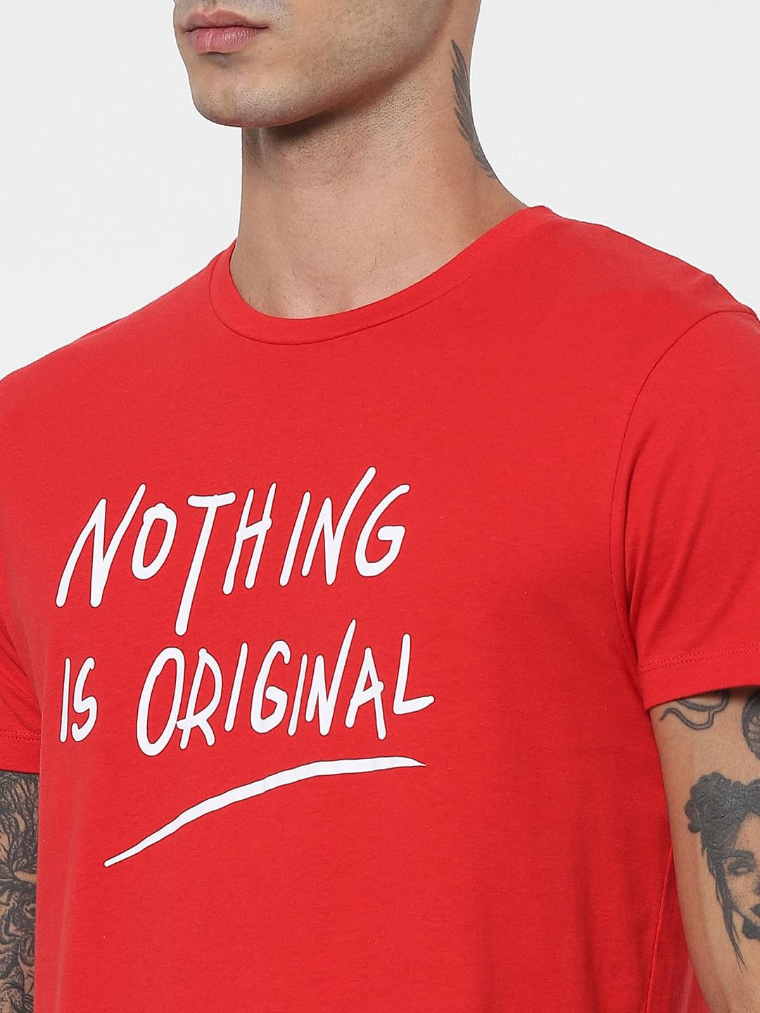Red Slogan Print Crew Neck T-shirt