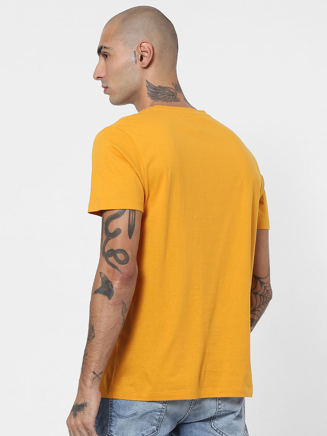 Yellow Slogan Print Crew Neck T-shirt
