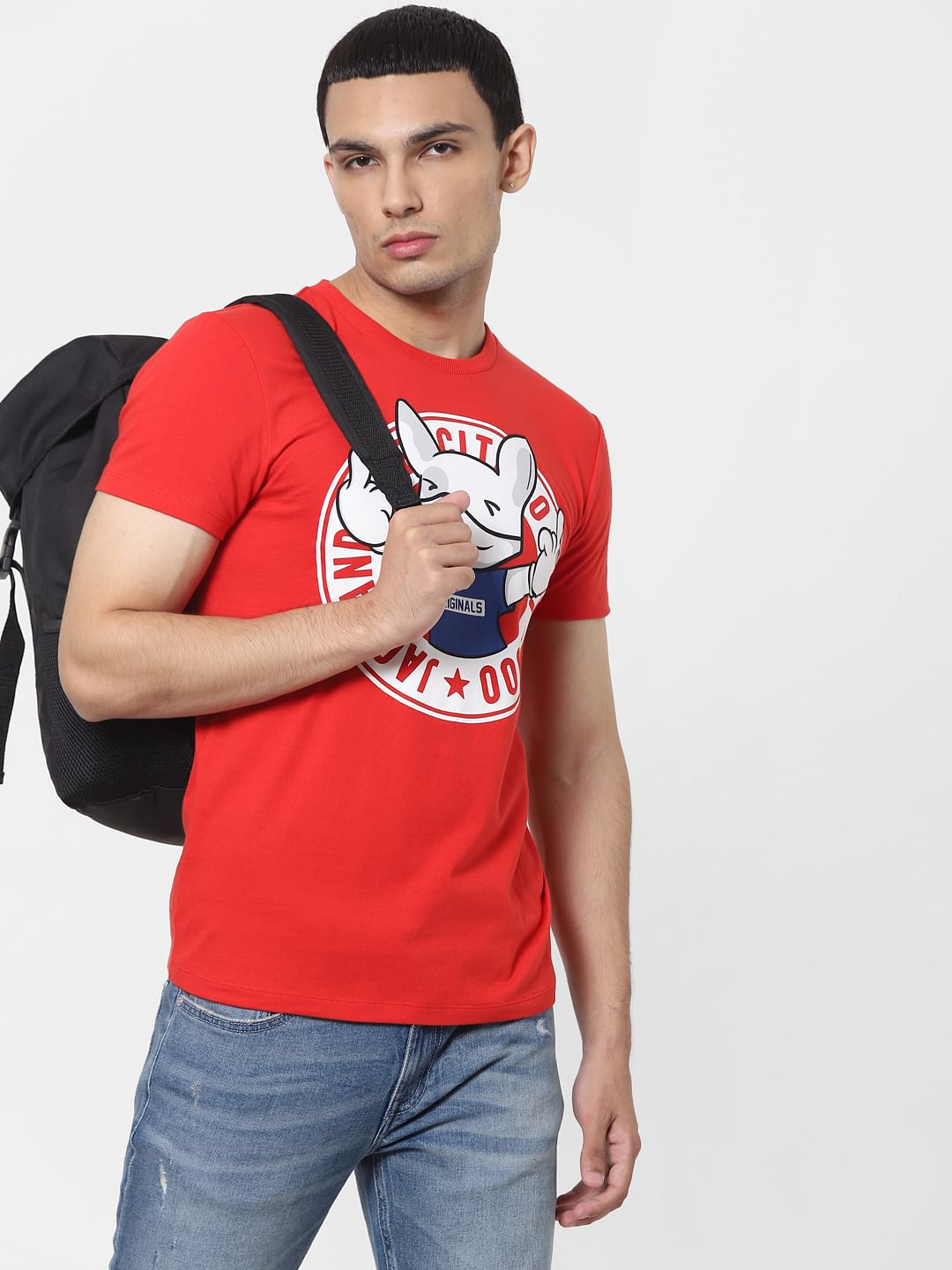 Red Graphic Print Crew Neck T-shirt - S
