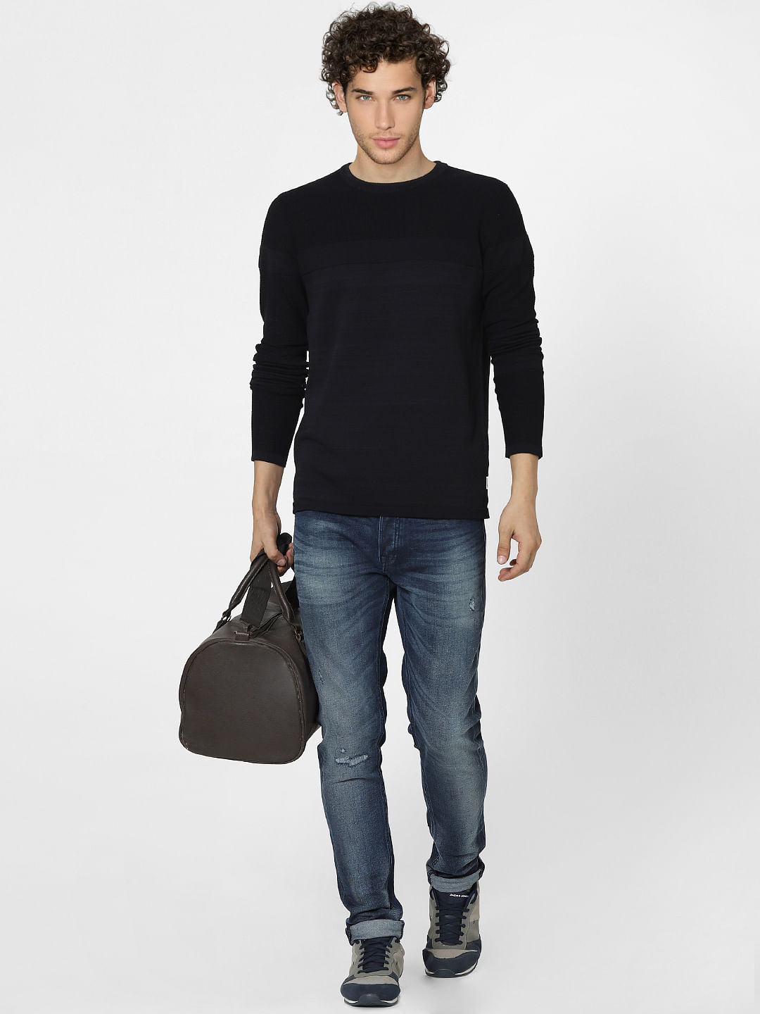 Black Textured Knit Pullover - S