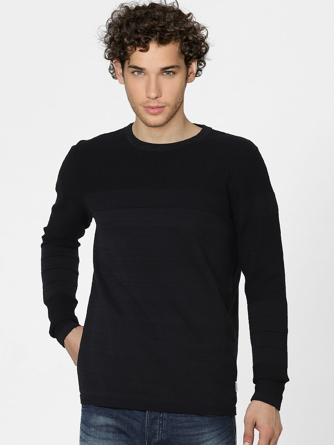 Black Textured Knit Pullover