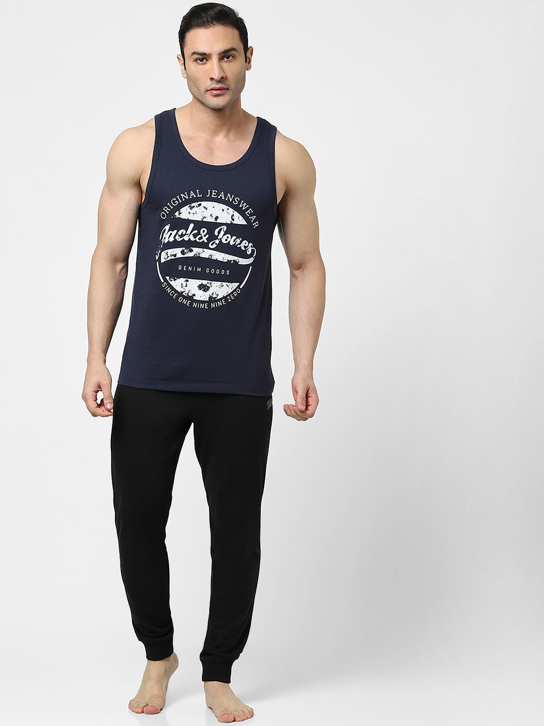 Navy Blue Logo Print Fashion Vest