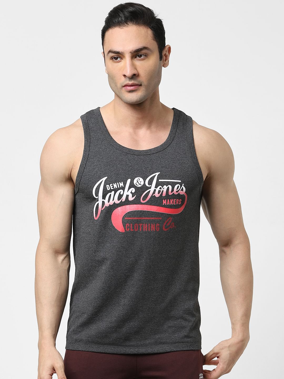 Dark Grey Logo Print Fashion Vest