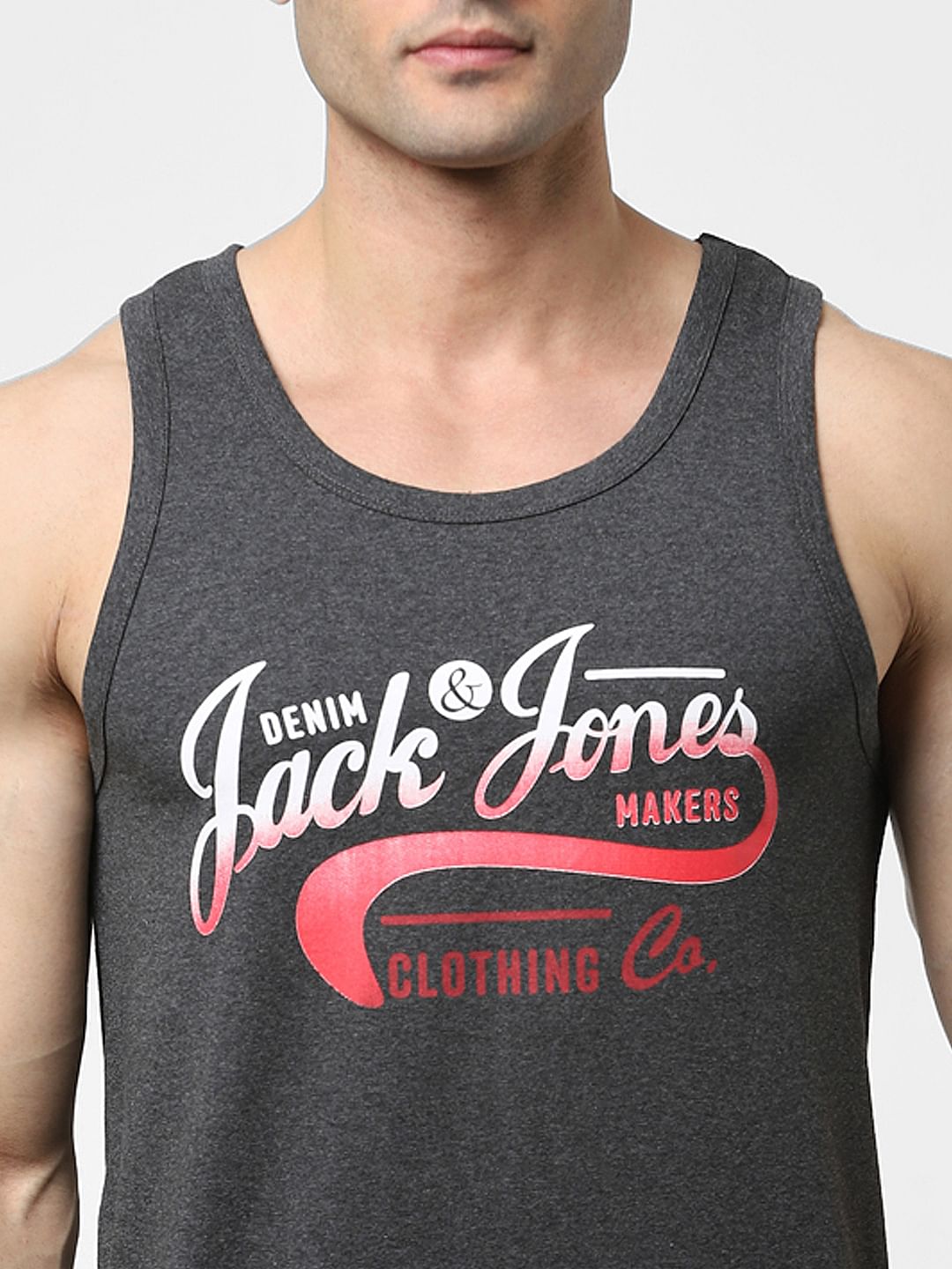 Dark Grey Logo Print Fashion Vest