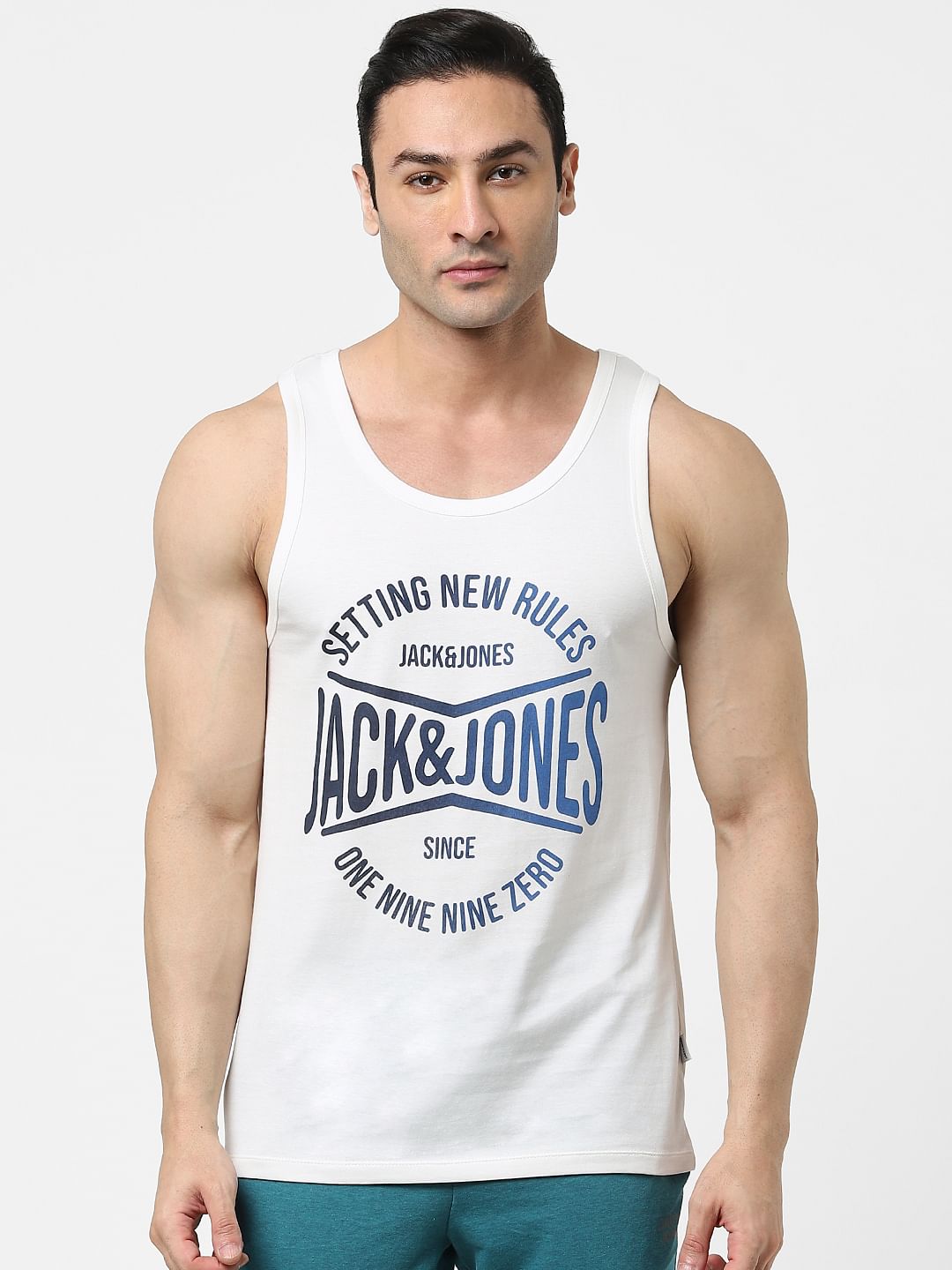 White Logo Print Fashion Vest