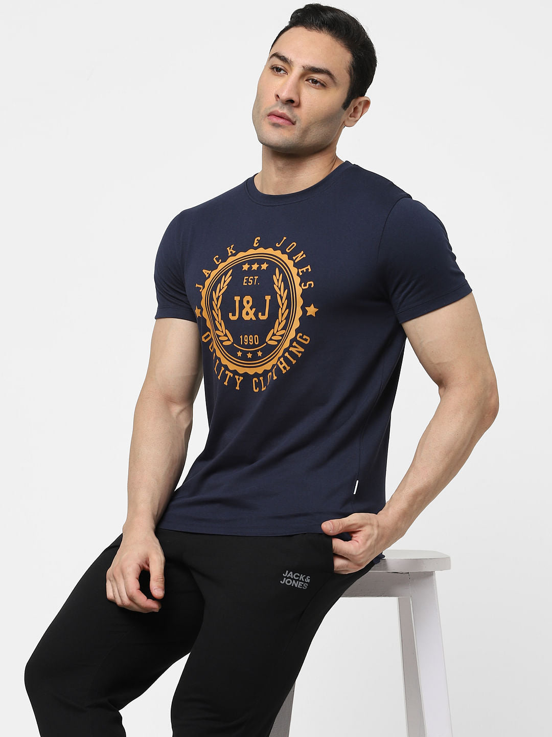 Navy Blue Crew Neck T-shirt - S