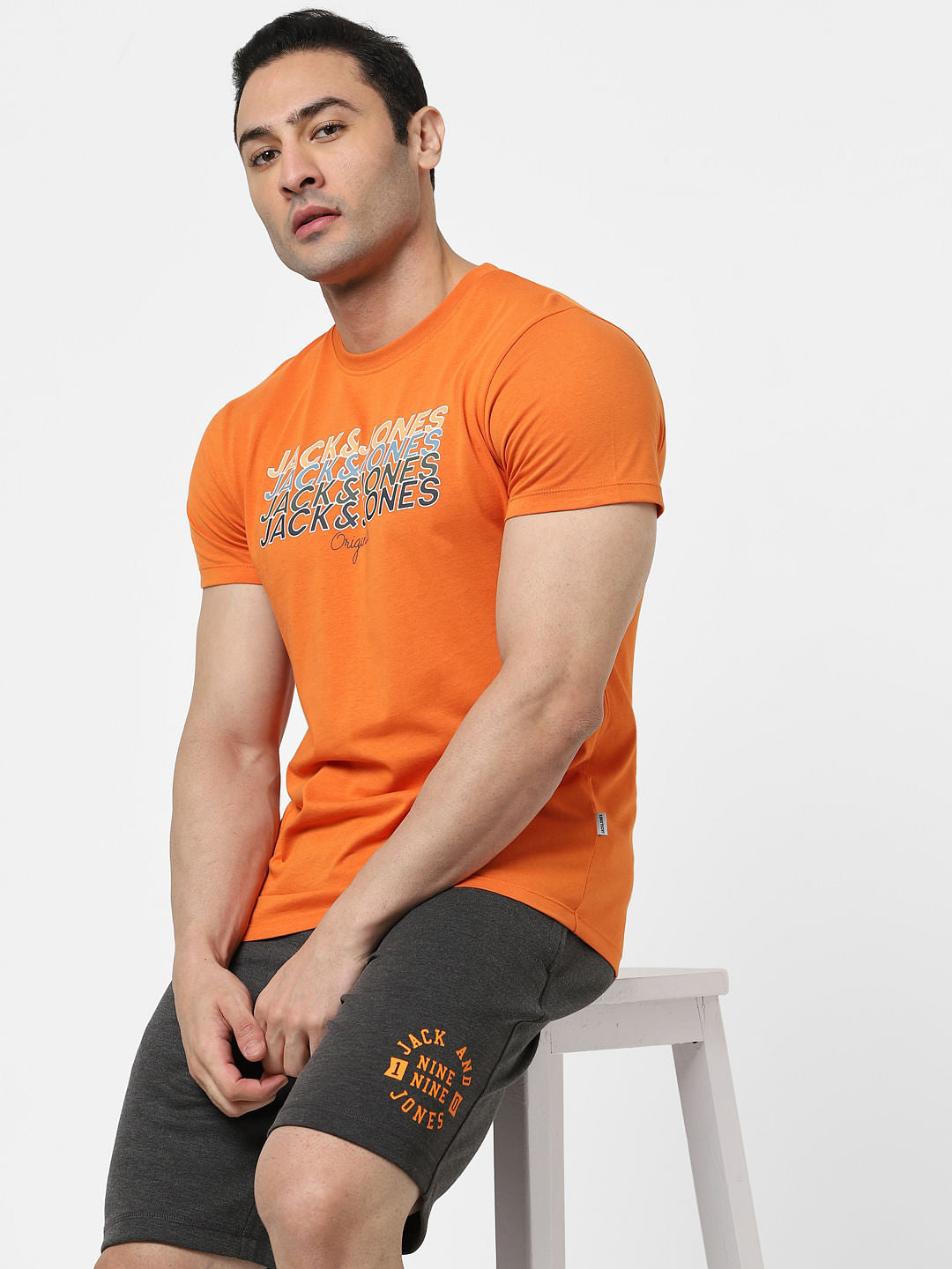 Orange Logo Print Crew Neck T-shirt - S