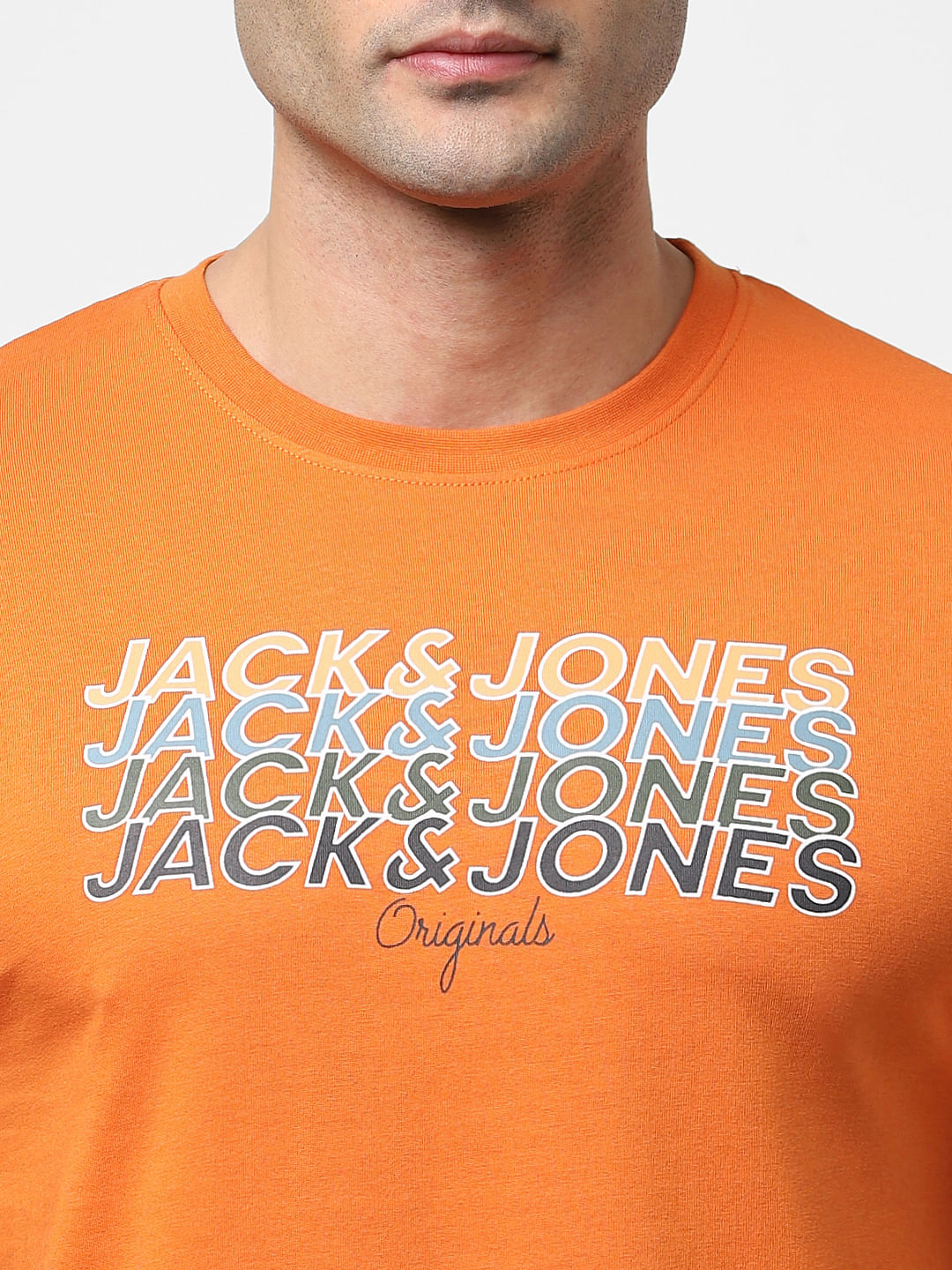 Orange Logo Print Crew Neck T-shirt