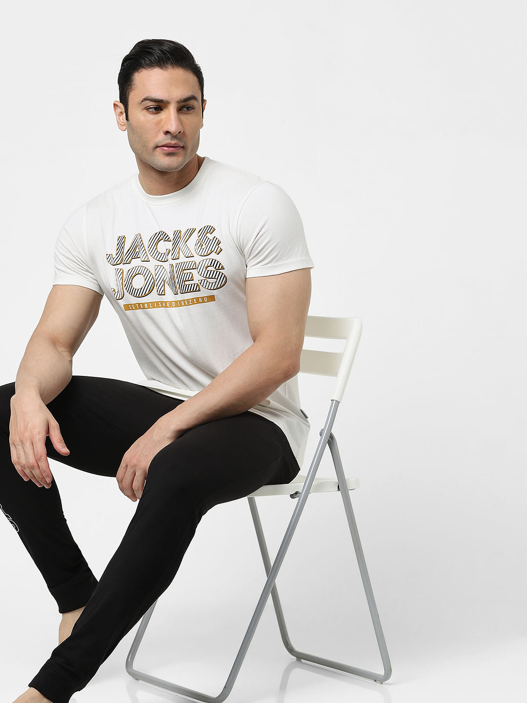 White Logo Print Crew Neck T-shirt - S