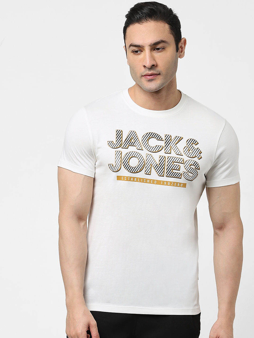 White Logo Print Crew Neck T-shirt