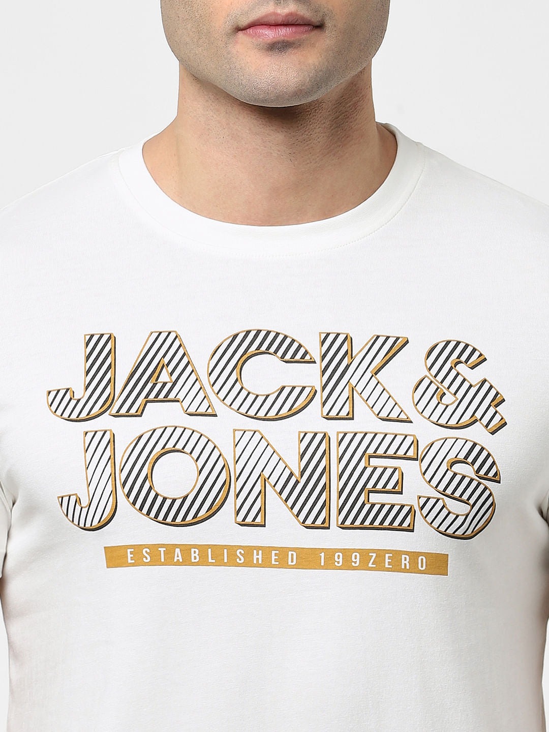 White Logo Print Crew Neck T-shirt