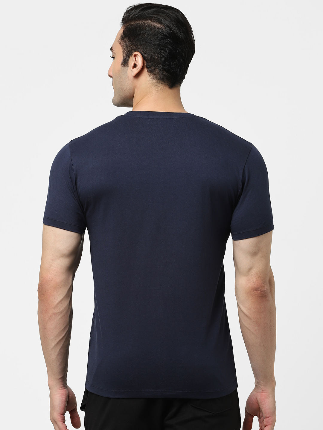 Navy Blue Logo Print Crew Neck T-shirt
