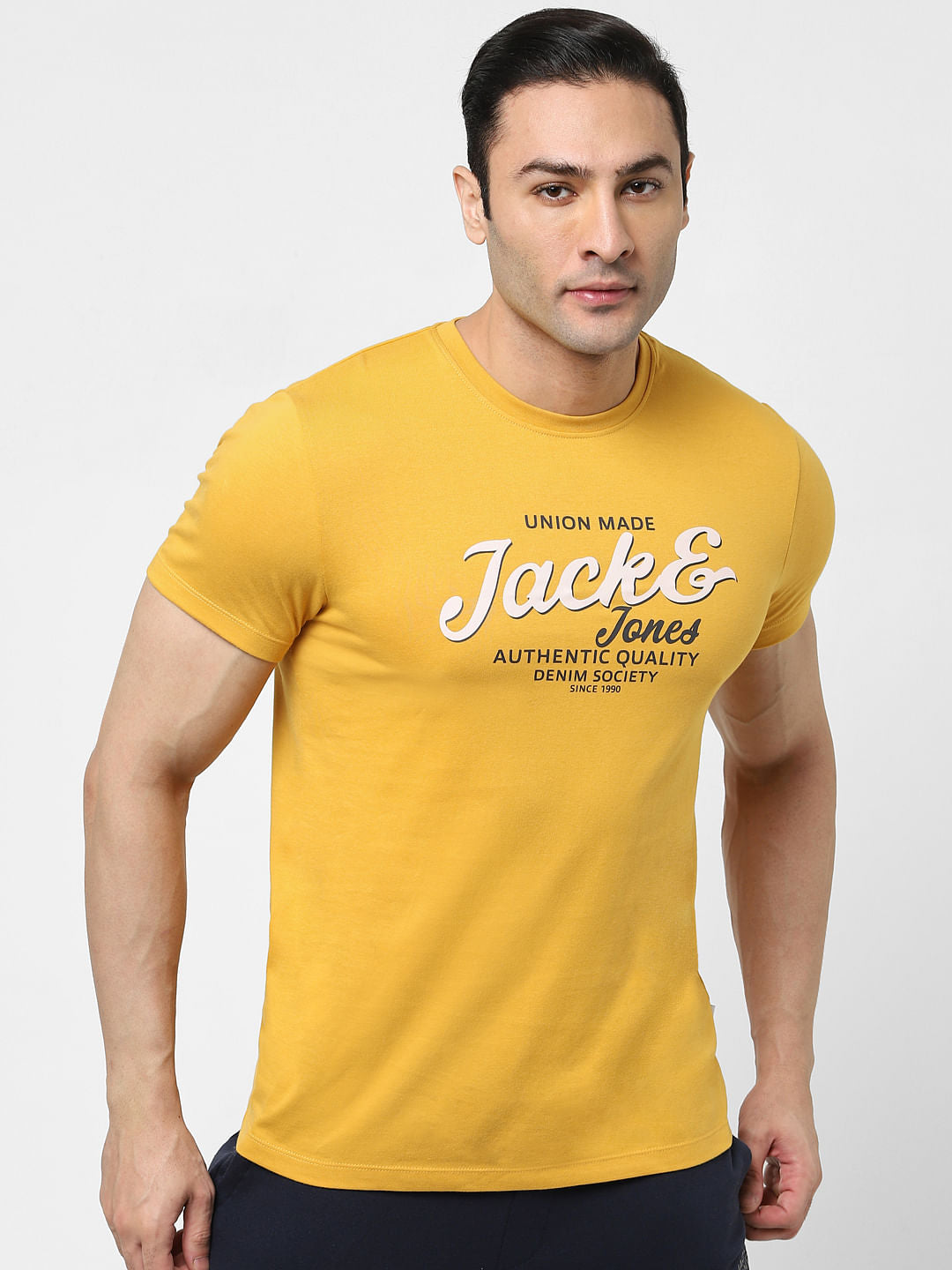 Yellow Logo Print Crew Neck T-shirt - S