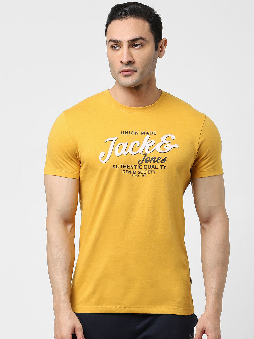 Yellow Logo Print Crew Neck T-shirt