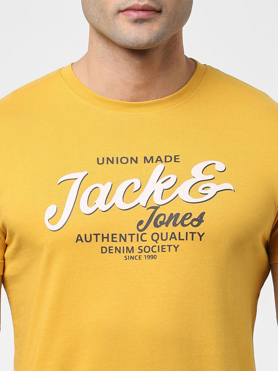 Yellow Logo Print Crew Neck T-shirt