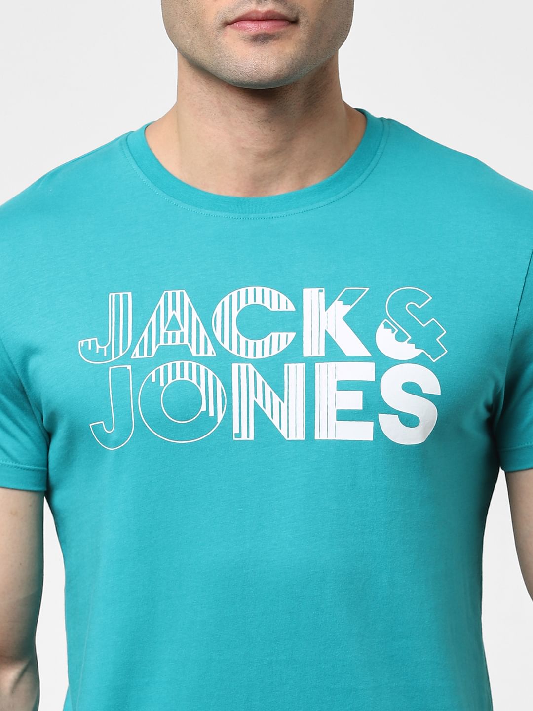 Teal Blue Logo Print Crew Neck T-shirt