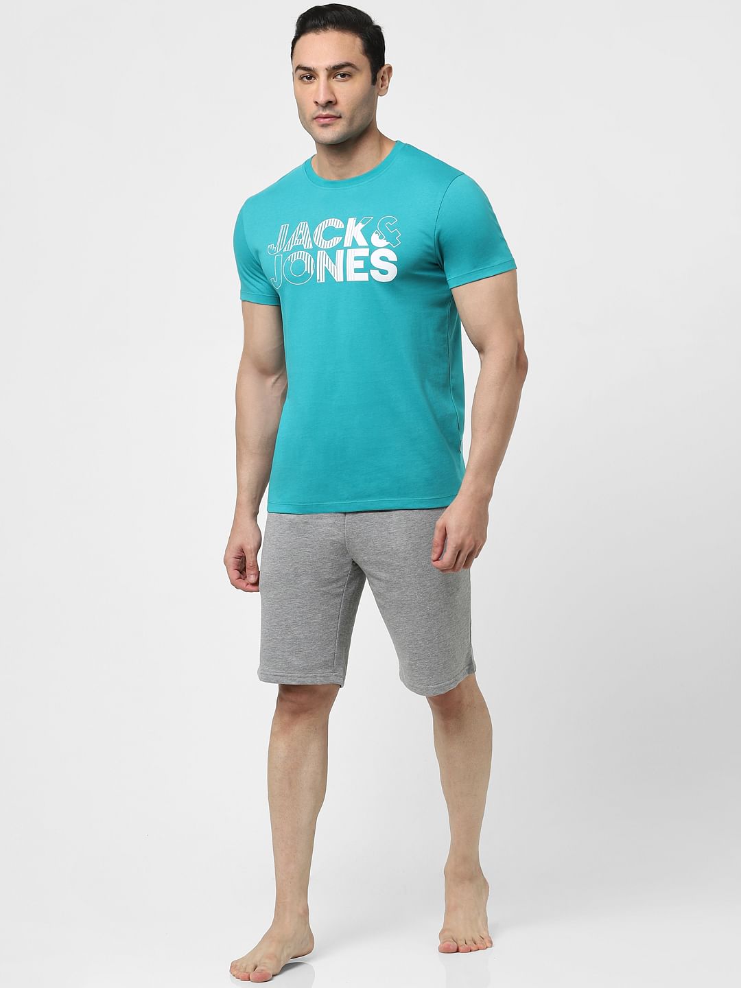 Teal Blue Logo Print Crew Neck T-shirt