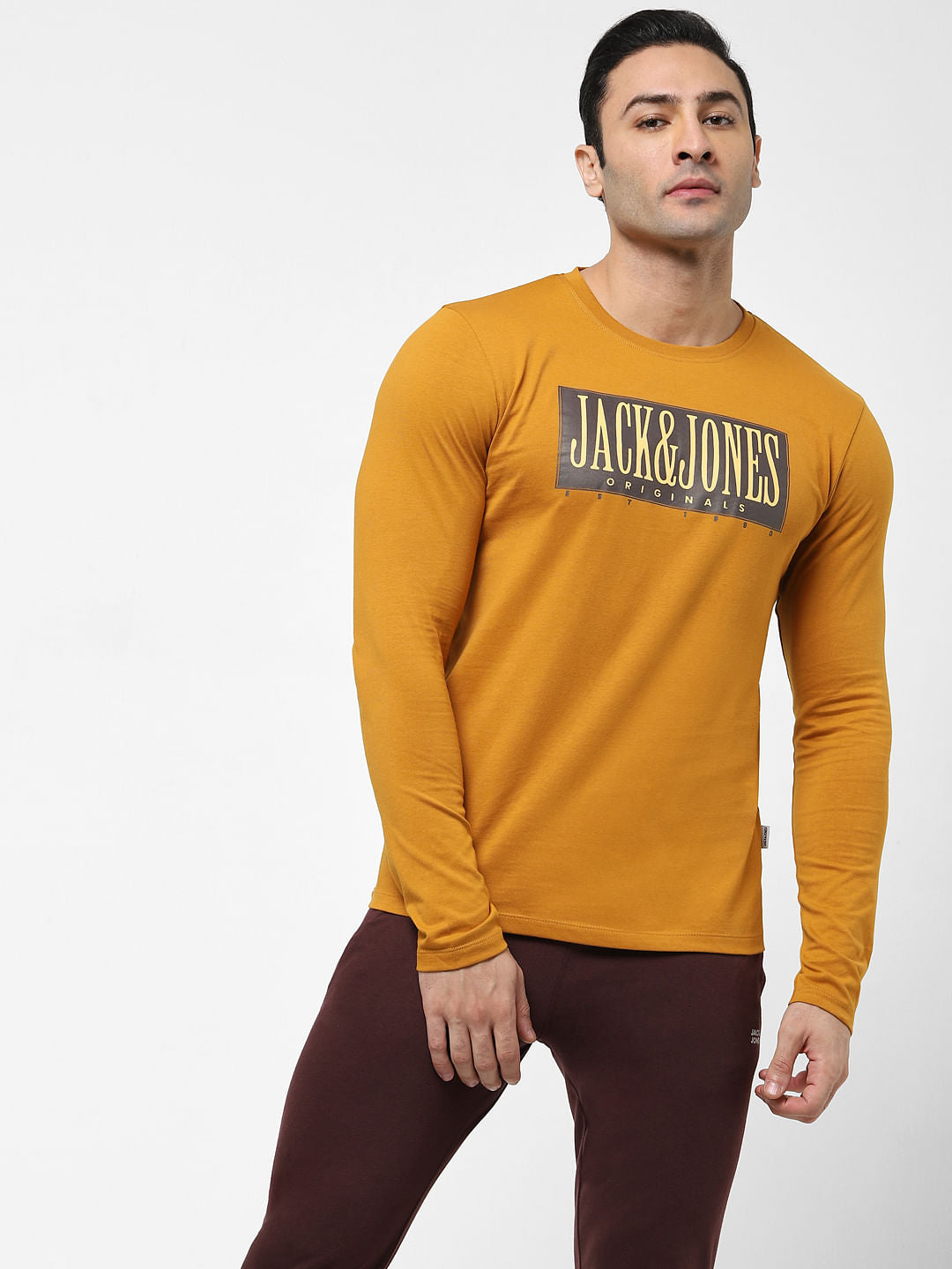 Brown Full Sleeves Crew Neck T-shirt - S