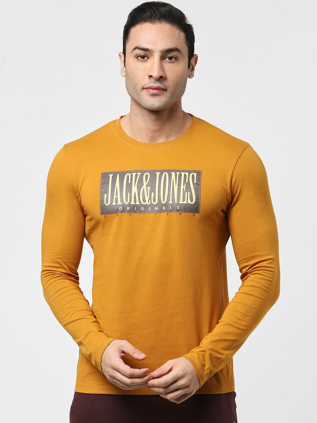 Brown Full Sleeves Crew Neck T-shirt