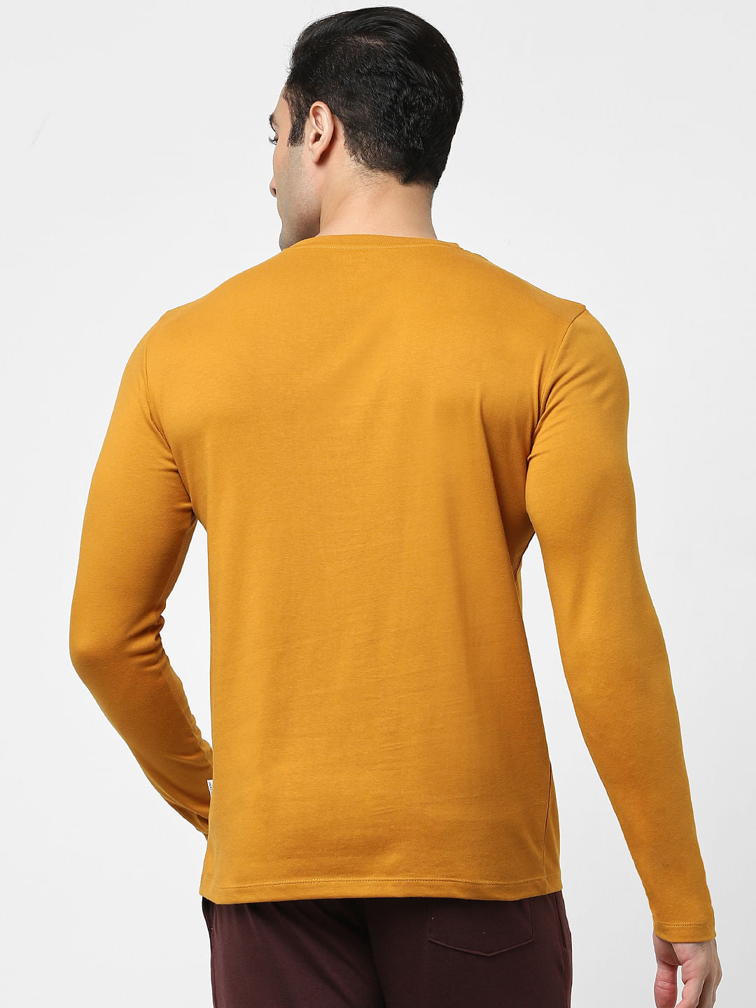 Brown Full Sleeves Crew Neck T-shirt